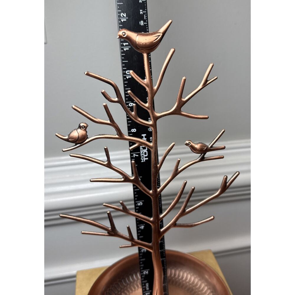 Copper Tone Bird Tree Jewelry Holder Organizer Trinket Dish Necklace Stand - Picture 7 of 8